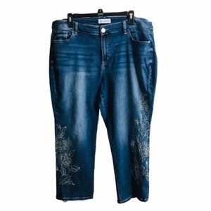 Lane Bryant Boho Mid-Rise Girlfriend Crop Jean, Floral Embroidered, Size 18